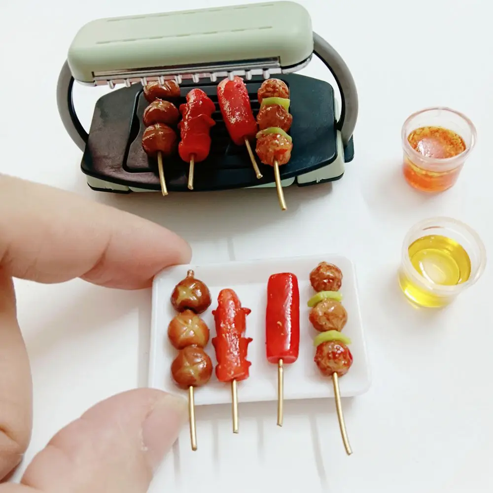 1/6 Scale Dollhouse Miniature Barbecue Roasters Mini BBQ Meat Ball Sausage Food for Doll House Kitchen Play Toys Accessories 3
