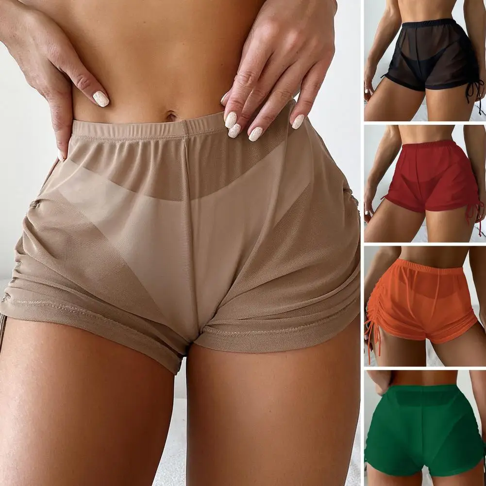 

Trendy Swimming Trunks High Waist Wading Quick-drying See-through Mesh Beach Bikini Shorts