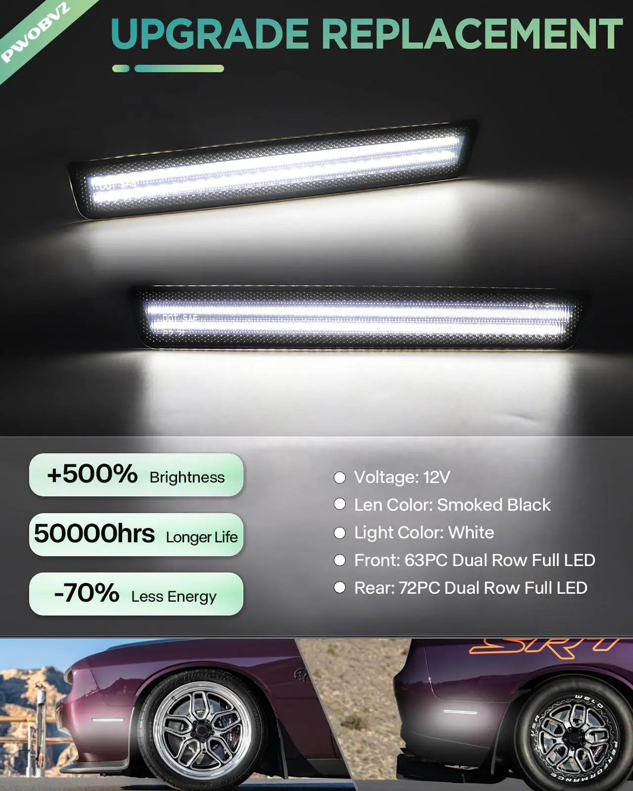 For Dodge Challenger 2015 2016 2017 2018 2019 2020 2021 2022 2023 Auto  Front Rear LED Side Marker Light Lamps - AliExpress