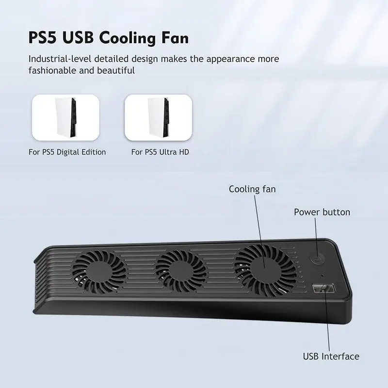 For PS5 Console External Host Cooling Fan Vertical 3 Silent Fan Stand With External USB Port, For Ps5 Game Host Accessories