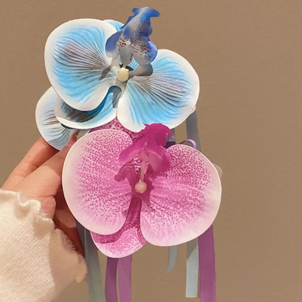 

Pink Orchid Flower Hair Claw Ribbon Hair Accessories Bohemia Hair Crab Clip Headdress Hair Ornament Orchid Hair Claw