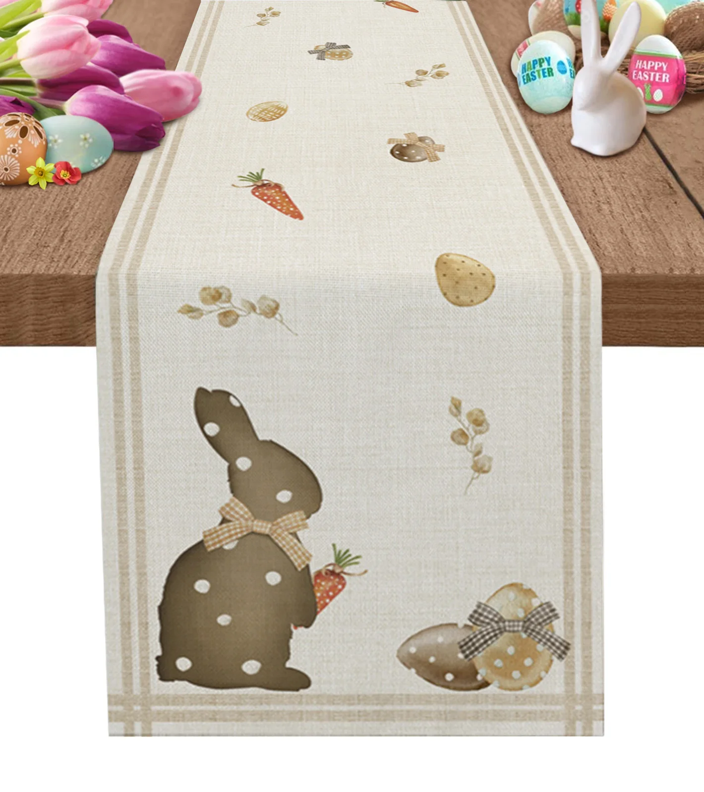 

Easter Egg Bunny Polka Dot Linen Table Runner Kitchen Table Decoration Farmhouse Dining Tablecloth Wedding Party Decor