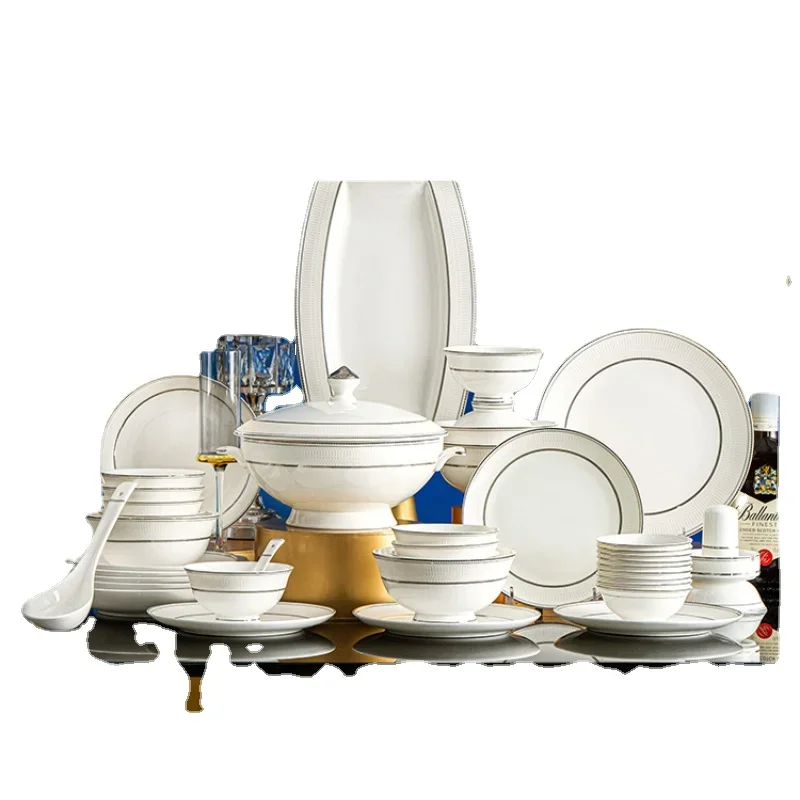 

Jingdezhen Tableware High Sense Dishes and Bowls of Bone China Modern Simple Housewarming Bowl and Dish Set