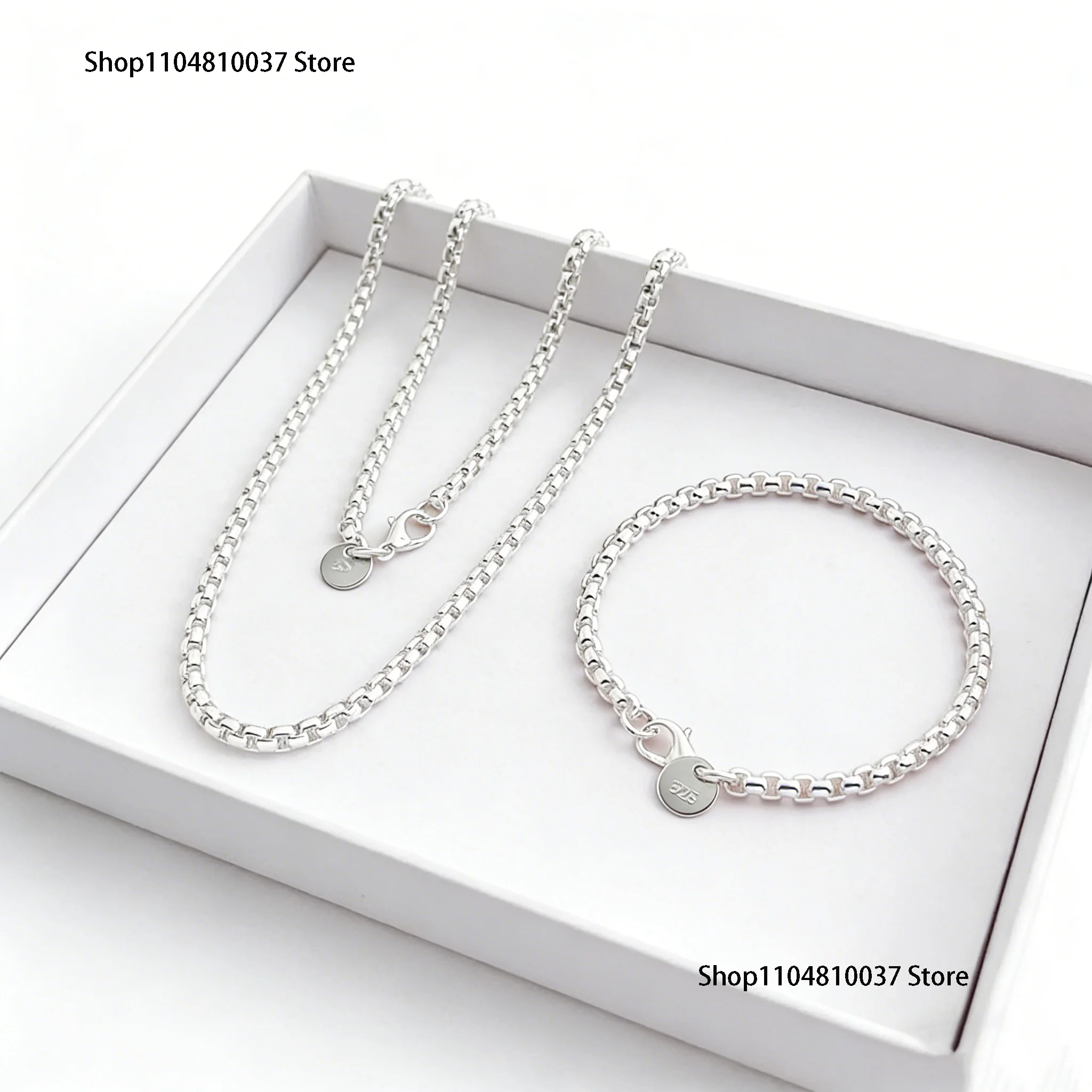 4mm 라운드 박스 체인 베네치아 팔찌 목걸이 쥬얼리 세트 데일리웨어 패션 액세서리 남성 여성 쥬얼리