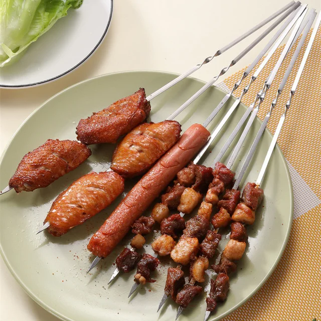 Nyársok A Grillezéshez Újrahasznosítható Grill Rozsdamentes Acél Nyárs Tárolócső Lapos Bbq Villa Konyha Kültéri Kemping Kiegészítők Szerszámok - Image 3