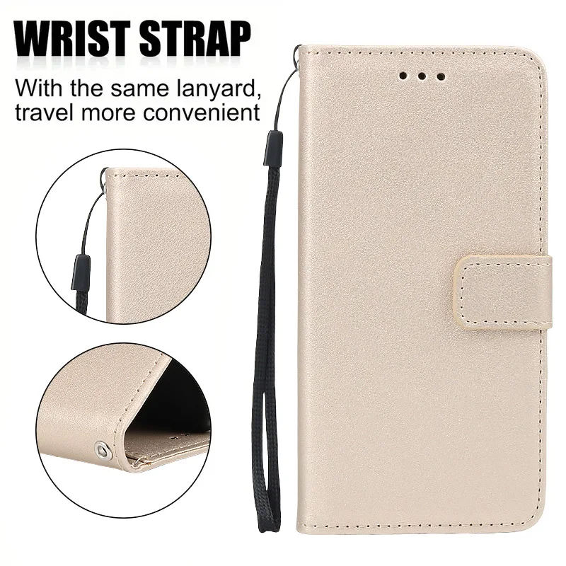Luxury Leather Flip Wallet Case with Lanyard and Magnetic Closure