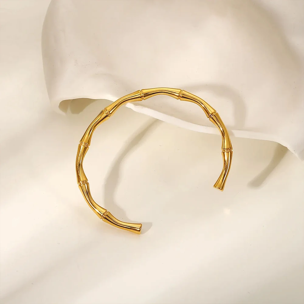 eManco Stainless Steel Bamboo Bangles Men Women Fashion Gold Plated Bracelet Jewelry Party Gifts