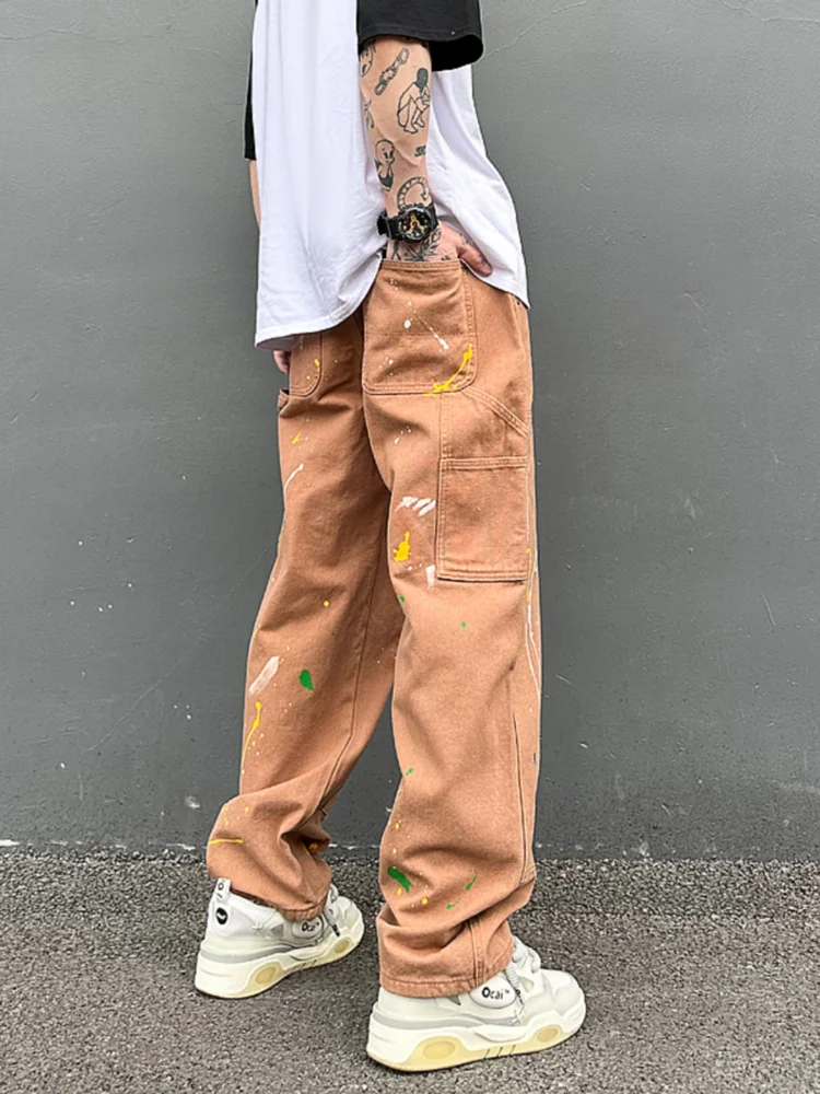 Fashion Graffiti Printed Denim Jeans Mens High-street Zipper Straight Jeans Hip Hop Streetwear Casual Loose Joggers Jeans Pants