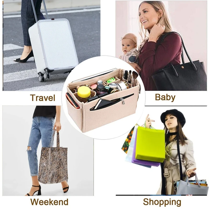

Make Up Felt Insert Bag for Handbag Travel Inner Purse Portable Cosmetic Bags Large Capacity Storage
