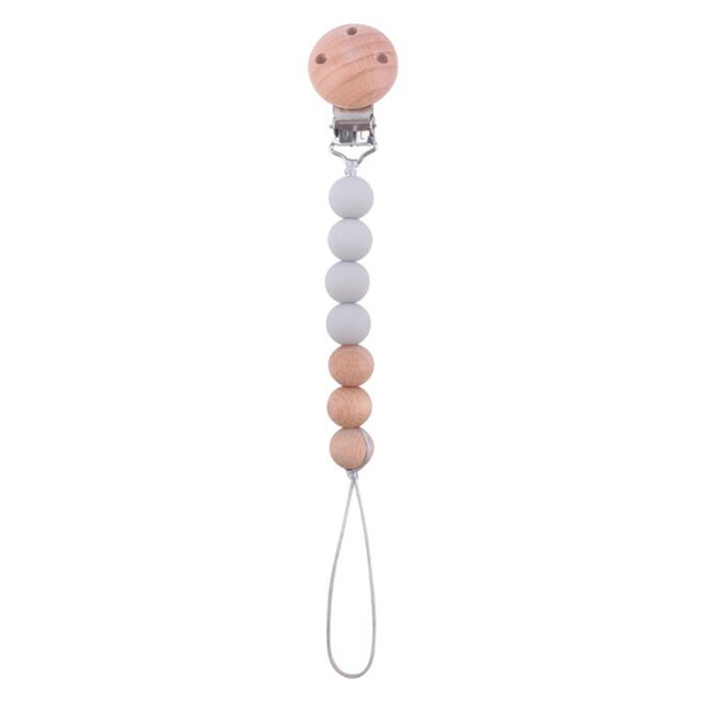 Pacifier Clips Silicone Beads Wooden Ring Pacifier Chain Infant Nipple Appease Soother Chain Clips Dummy Holder Nipple Clip