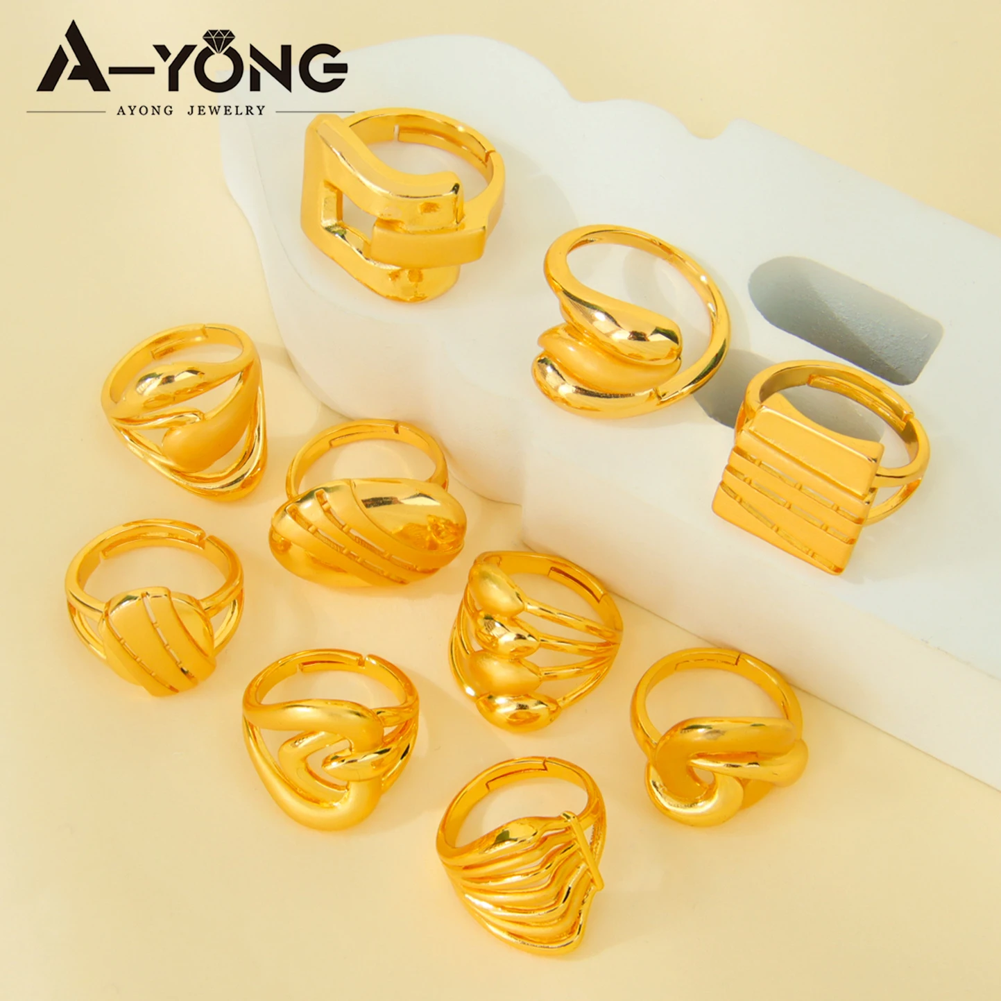 Arabische Mode Unregelmäßige Ringe 21k Vergoldet Nigeria Braut Hochzeit Matt Ring Habesha Frauen Event Party Schmuck – Detail 2
