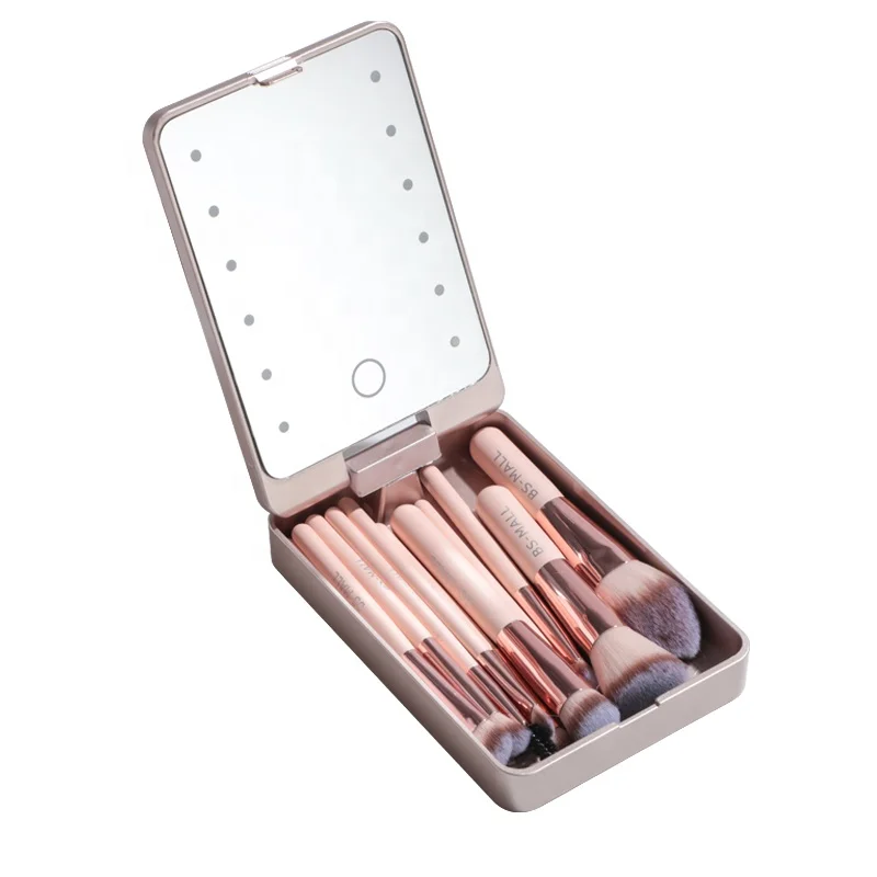 BS-MALL Hot Sale Portable Travel Makeup Brush 14PCS Pink Gold