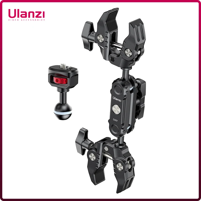 Ulanzi CO17 슈퍼 클램프, 360 ° 듀얼 헤드 더블 클램프, 매직 암 Arri 어댑터, 파노라마 카메라 우산 LED 조명용