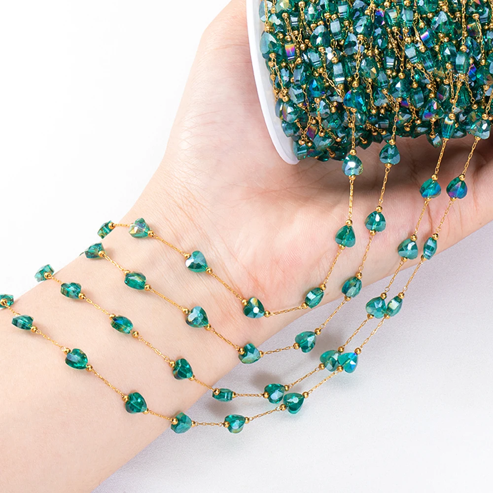 2 Meter 1 Meter Edelstahl Kristall Stein Kette Transparent Grüne Perlen Ketten für Halskette Armband Schmuckherstellung DIY – Detail 3