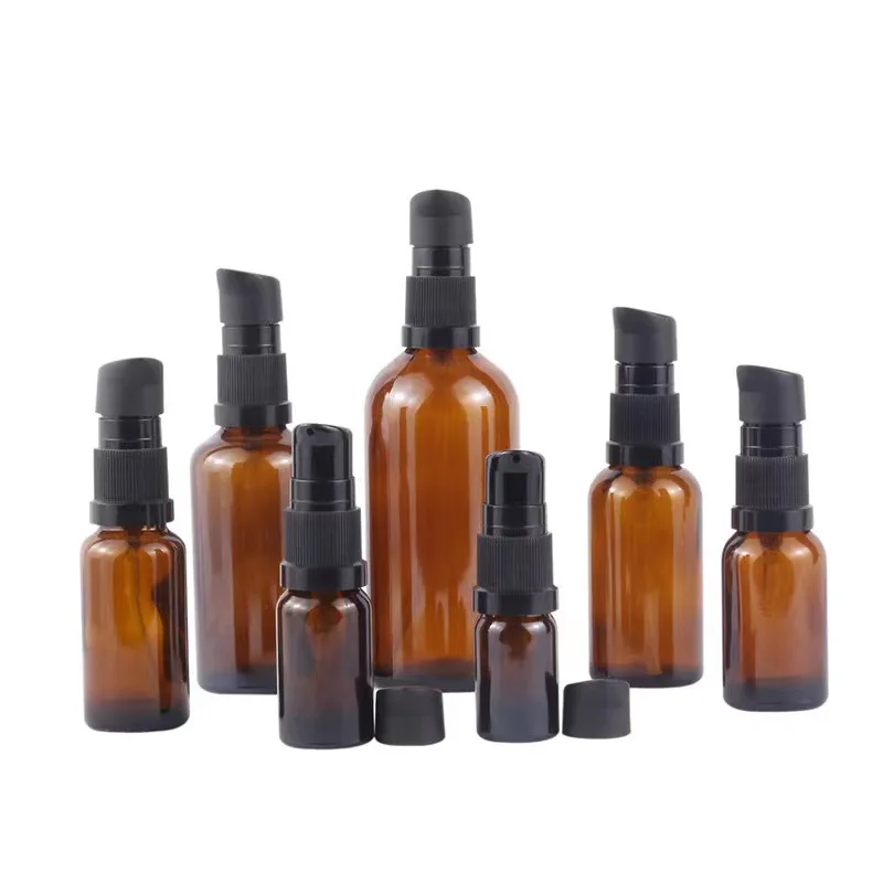 5X 5/10/15/20/30/50/100ml Amber Glass Spray Bottle Lotion Pump Liquid Sprayer Dropper Fine Mist Refillable Bottles Perfume Jars