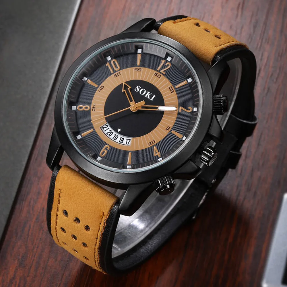 

Luxury Fashion Silica Gel Leather Mens Glass Quartz Analog Date Watches Minimalism Men'S Business Watch Relojes Para Hombres