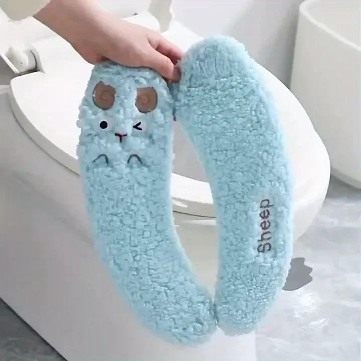 Thickened Warm Plush Sterile Toilet Seat Cover -1 Pair, Adhesive, Suitable for All Seasons, Hand Washable Polyester Material 4