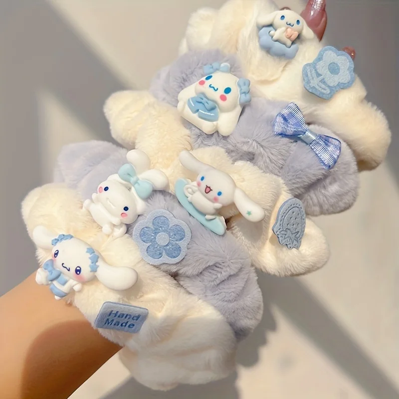 

Cute Cartoon Sanrio Cinnamoroll Decorative Plush Hair Loop Elastic Ponytail Holder Cute Hair Accessories For Women And Girls
