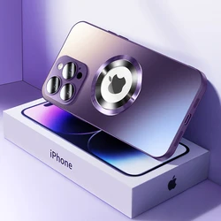 Matte Magnetic Tempered Glass Shockproof Phone Case with Wireless Charging Compatibility - iPhone 12 Pro (Purple)