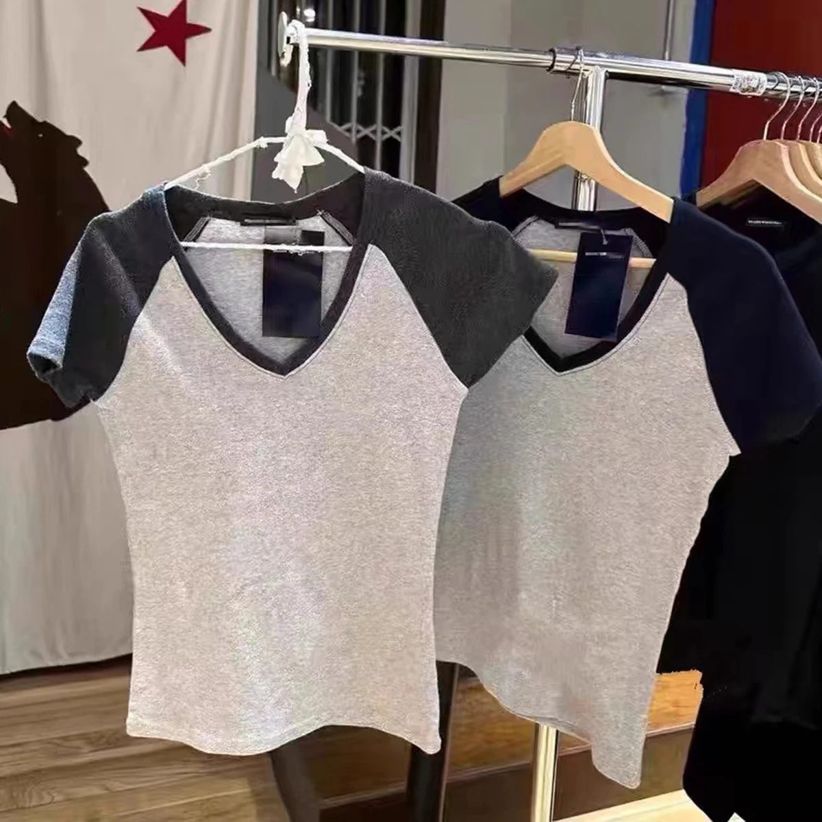 

Футболка женская с цветными блоками, летняя одежда, 2024 хлопок, с коротким рукавом, милые сексуальные футболки, топы для девушек, Молодежные футболки 2000s Y2K