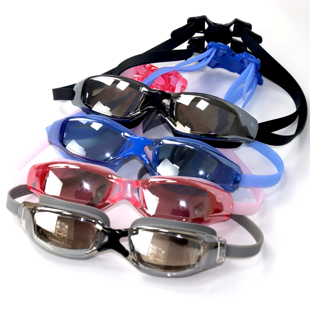 SUPERZYY Black Plated Swimming Goggles Earplug Professional Adult Silicone Swim Cap Pool Glasses Anti Fog Men Women Eyewear