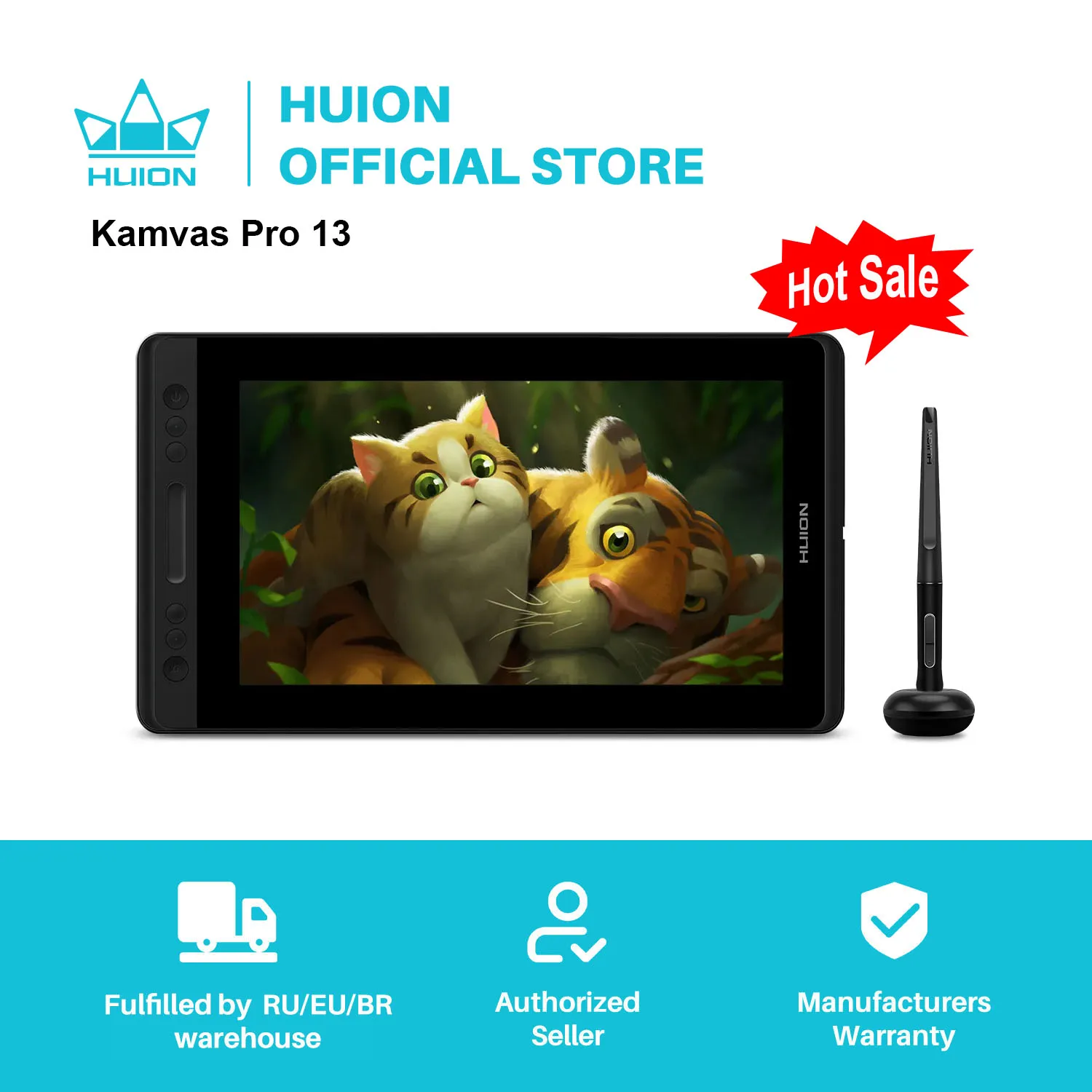 HUION KAMVAS Pro 13 GT-133 Pen Display Digital Graphic Tablet Monitor Battery-Free 8192 levels Pen Drawing Monitor Tilt Function