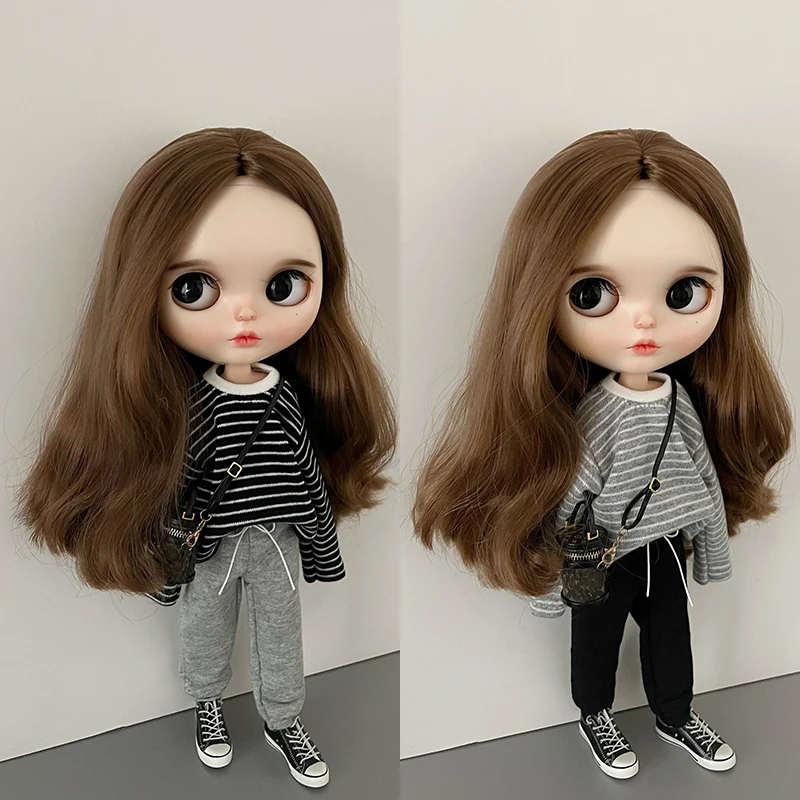 DLBell Blyth Doll Clothes Casual Striped T-shirt Sweatpants Sports Set Loose-fit Outfit for Blyth OB24 Azone Pullip 1/6 Dolls