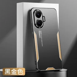 Rugged Aluminum Alloy Armor Case with Ice - Like Feel and Shockproof Hard Cover - Poco F7 (Black Gold)