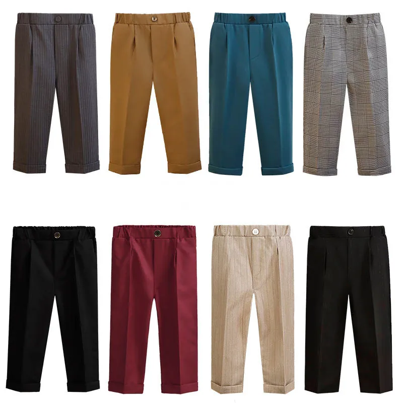 New Children Boys Suit Pants Cotton Plaid Kids Boys Casual Pants Elementary School Performance For 1-10Y Loose