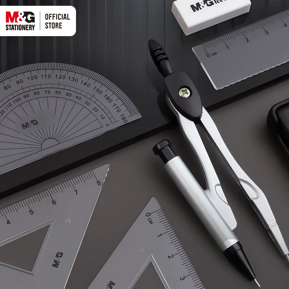 M&G 7 Pieces Drawing Set (Compass + Eraser + Ruler Triangular Ruler / Protractor) for Student Exam