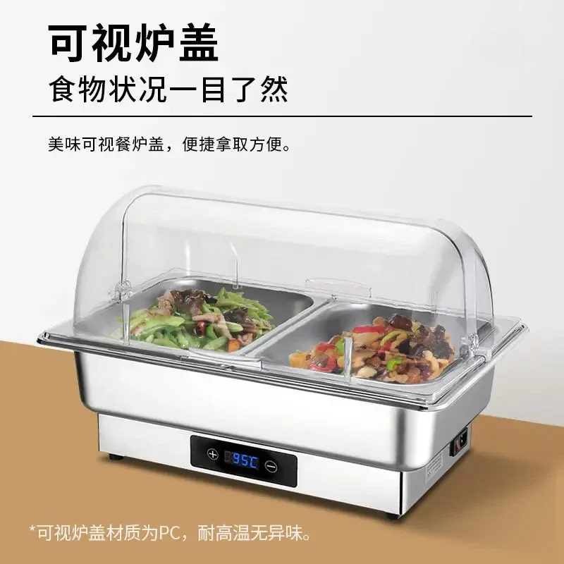 Electric heating buffet stove stainless steel hotel tableware square flip breakfast stove Buffy stove insulation pot stainless steel buffet stove hydraulic electric heating maintaining furnace tableware