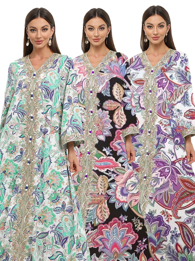 

Eid Muslim Women 2023 New Floral Embroidery Dress Abaya Party Dresses Dubai Arab Turkey Ramadan Abayas Caftan Kaftan Vestido