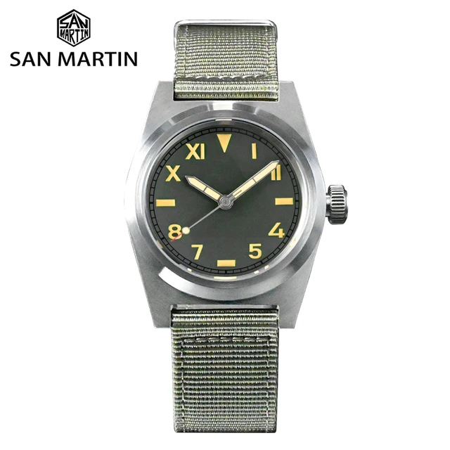 San Martin Pilot Watch NH35 38mm Vintage Military Enthusiasts Sapphire Automatic Mechanical Men Watches Nylon Strap 20Bar Lume 1