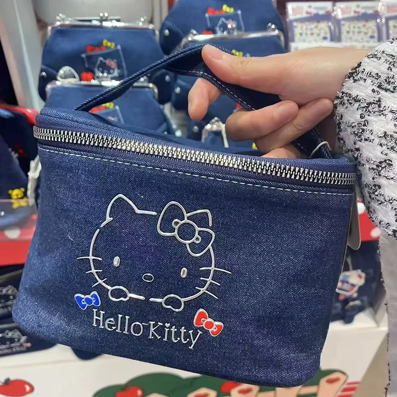 Hello Kitty Girls Handbag Cute Anime Cartoon Girls Denim Cosmetic Bag Storage Bag Holiday Gifts