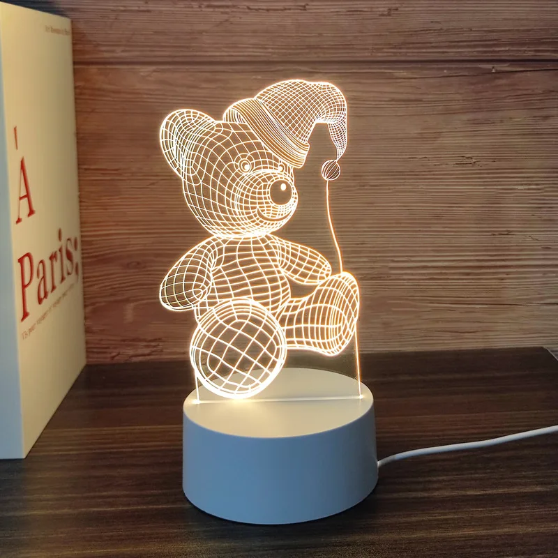 

3d-медведь, искусственное стекло, Милая Ночная лампа, прикроватный столик, красочная атмосфера, декоративный Декор для спальни, детский подарок, украшение