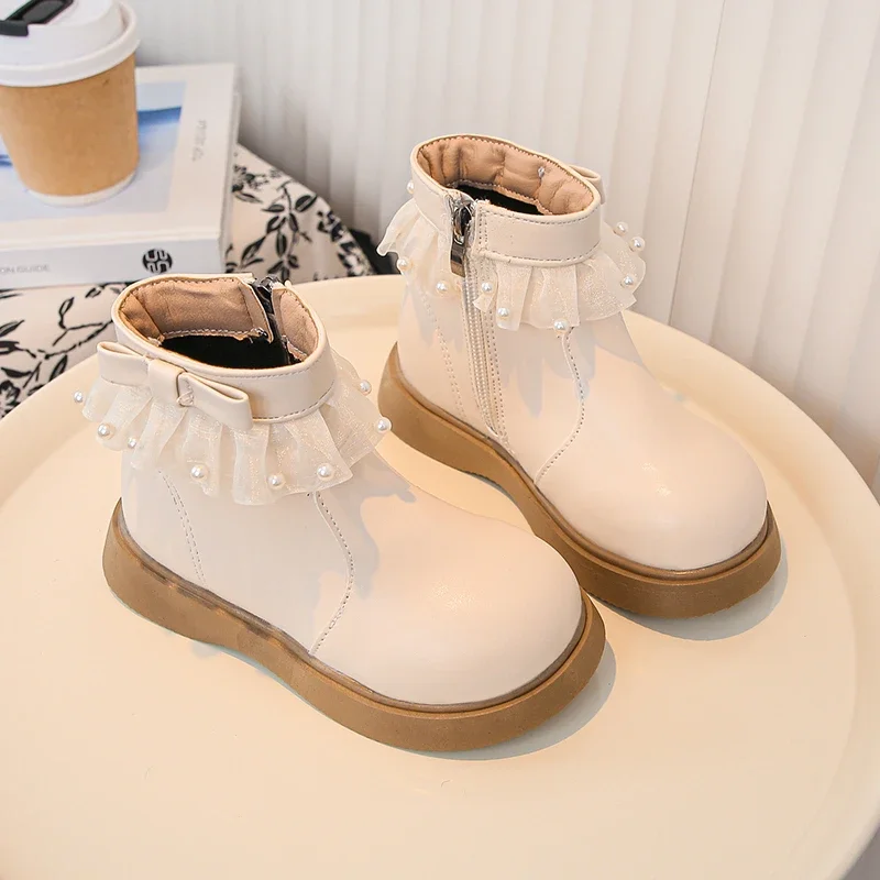 Fashion Girl's Ankle Boot Sweet Lolita Style Princess Lace Children's Causal Boots Versatile Elegant Kids School Leather Boots