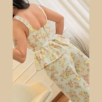 Women's Sweet Cute Floral Printed Vest Pants 2026 New Summer U Collar Sleeveless Ruffle Hem Tops Wide Leg Trousers 2 Piece Sets 1