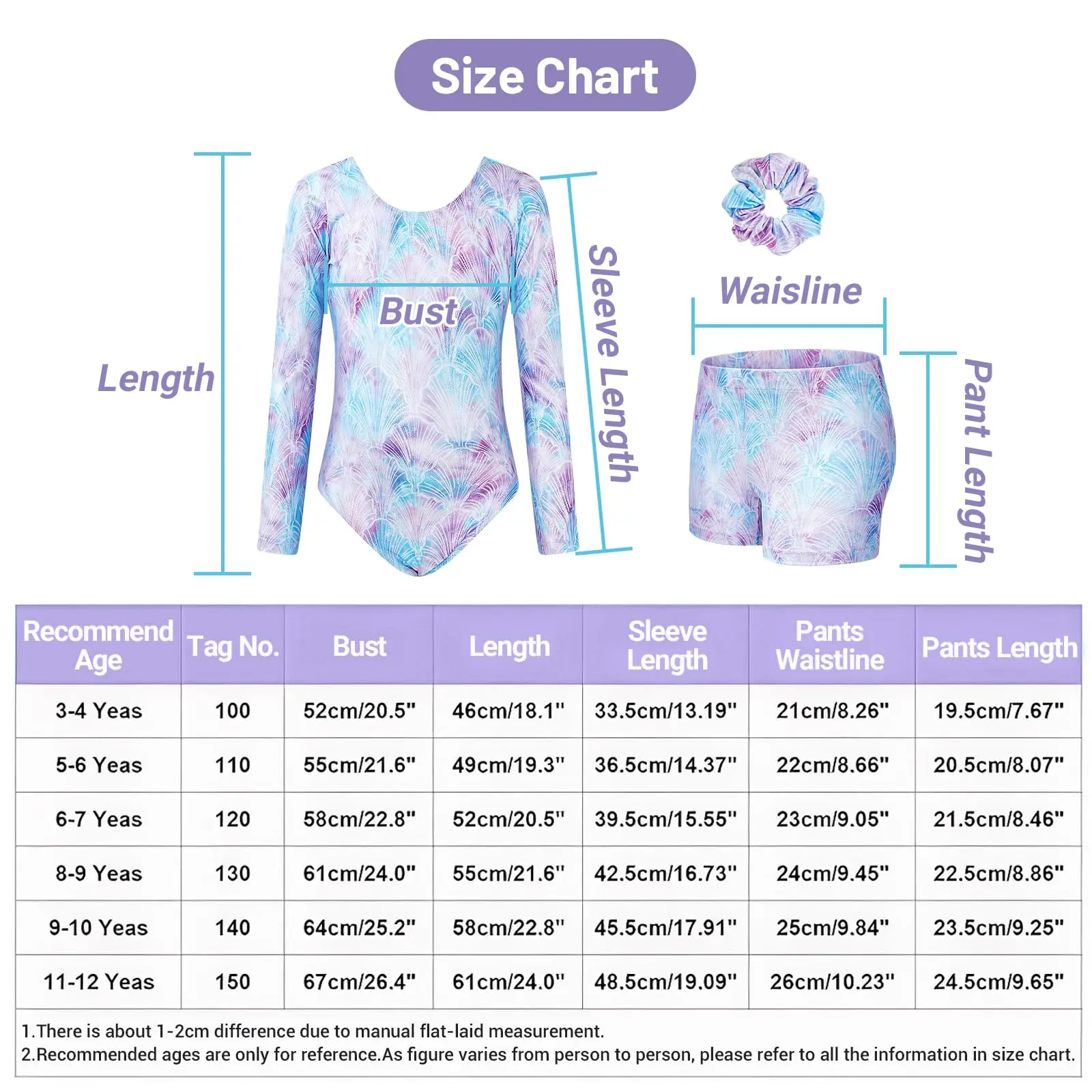 Leotards for Girls Gymnastics, Long Sleeve Sparkly Dance Biketards with Shorts Ballet Tumbling Outfit for 3-12 Years