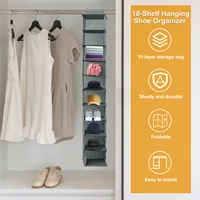 10-Shelf Hanging Shoe Organizer Non-Woven Fabric Hanging Shoe Shelves Multipurpose Foldable Shoes Container Rack Space-Saving 2