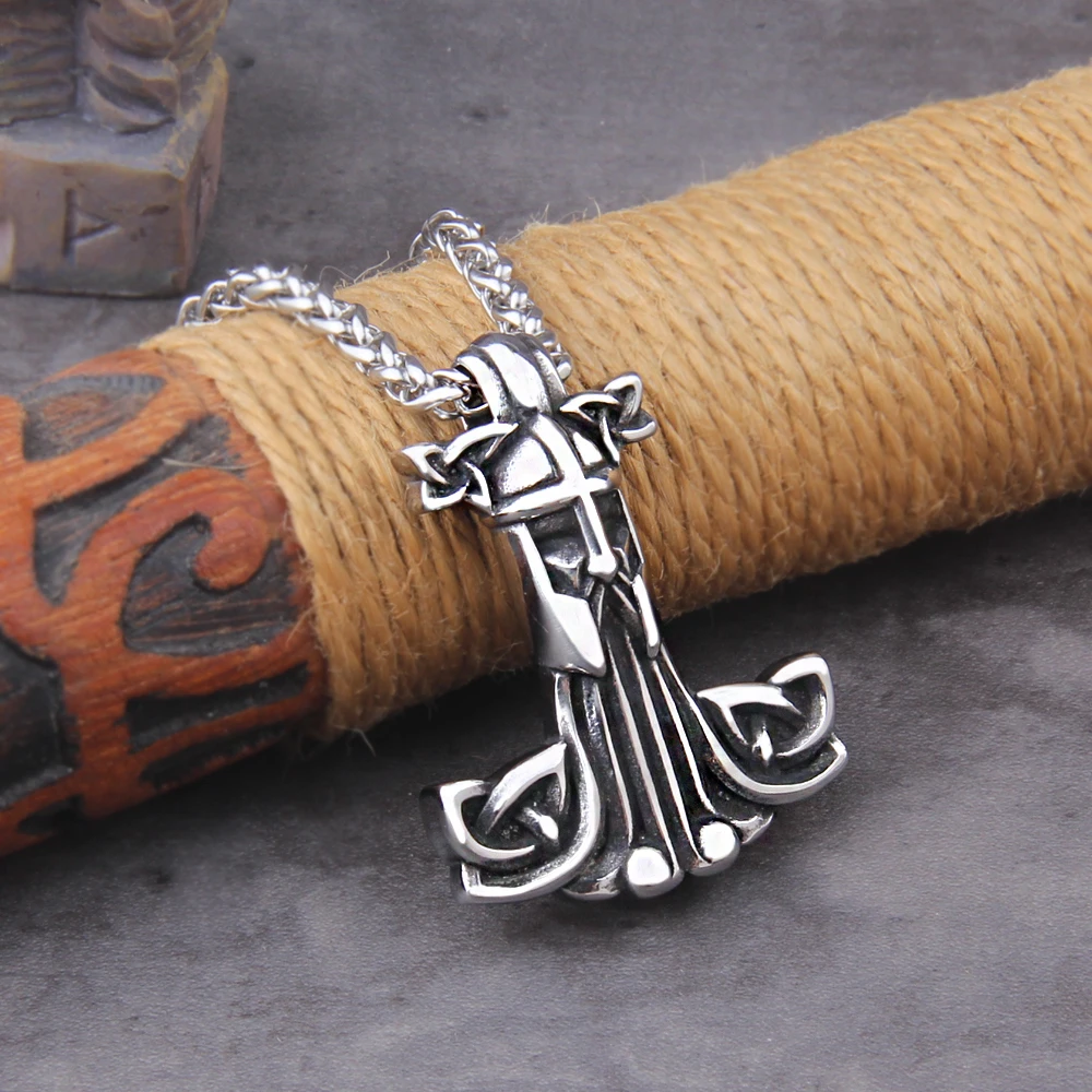 Collar Thanos Collar Vikingo, Collar Con Colgante De Martillo De Trueno Con Cabeza De Lobo De Acero Inoxidable Thanos Necklace