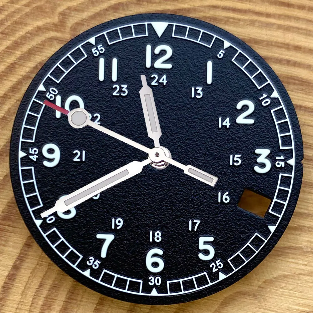Enhanced Pilot Style Watch Dial with Luminous Hands and Date Texture - 29mm Automatic Movement