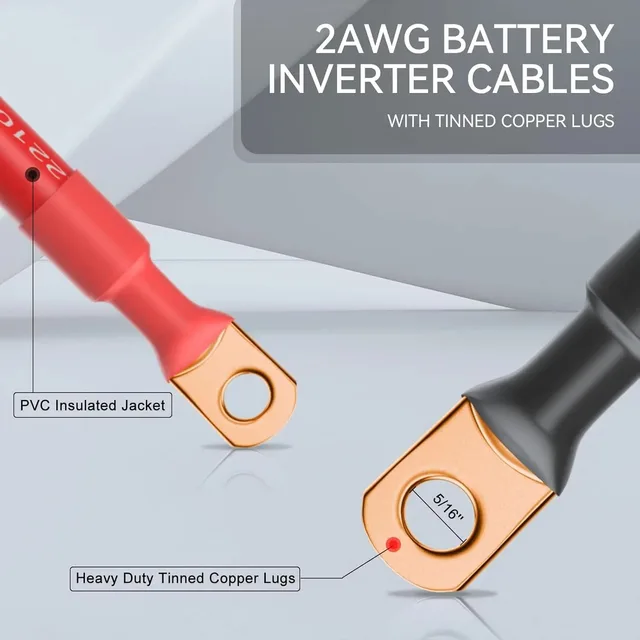 Pure Copper Inverter Cables 6 AWG Battery Cables - Red & Black 2 Feet N 742662 - View #4