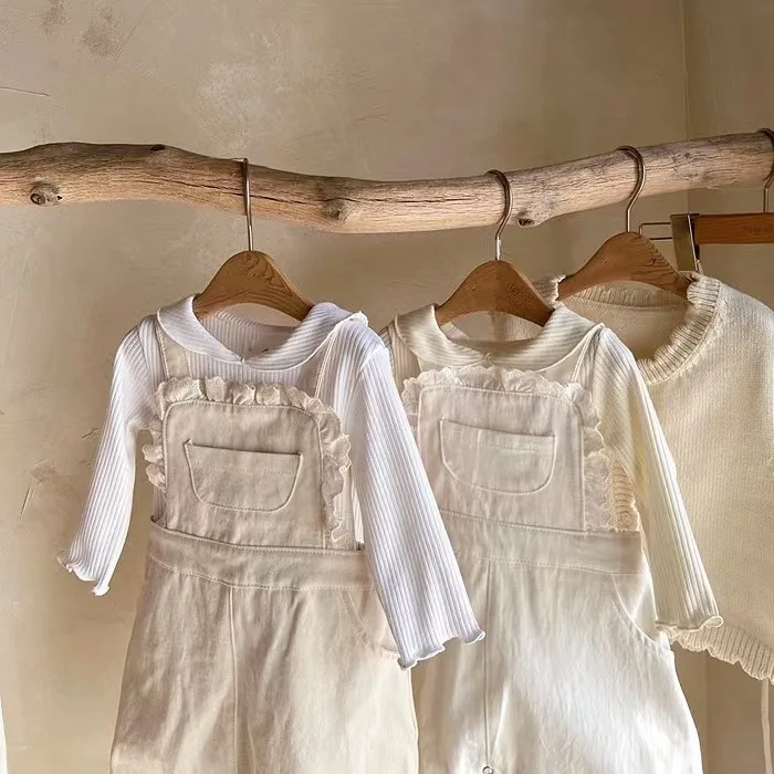 Spring Autumn Baby Lace Pocket Overalls Girl Baby Fashion Solid Sleeveless Romper Boy Infant Cotton Casual Suspenders Jumpsuit