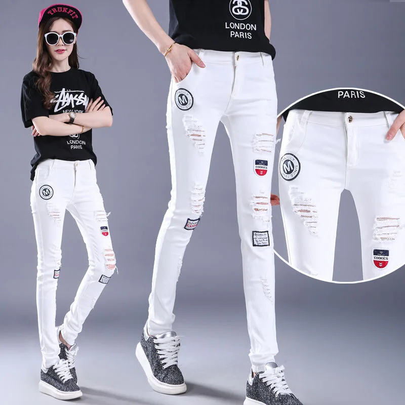 

Sexy Boyfriend Ripped Jeans woman Bagge Women Holes Destroyed Broken Pants Vintage Female Denim Trousers Distressed Designer