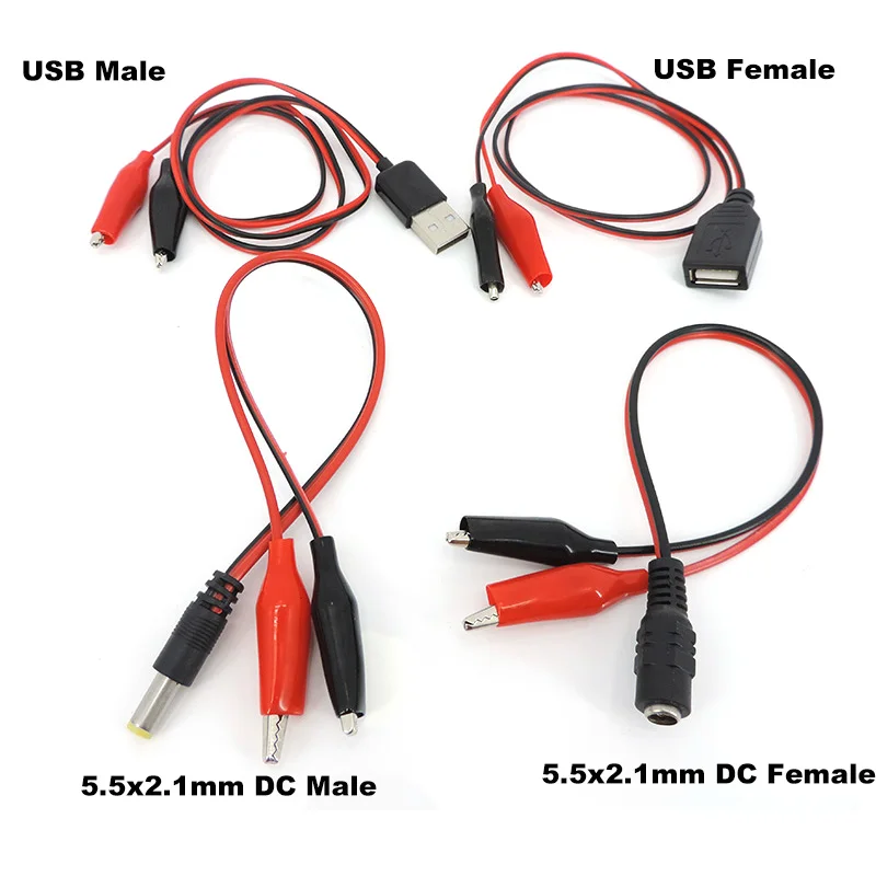 Description Picture 2 of itemAlligator Cilps to USB/DC DC 5.5x2.1MM Plug Test Cable Lead Jumper Wire Male Female Crocodile Clip Probe Power Supply Adapter