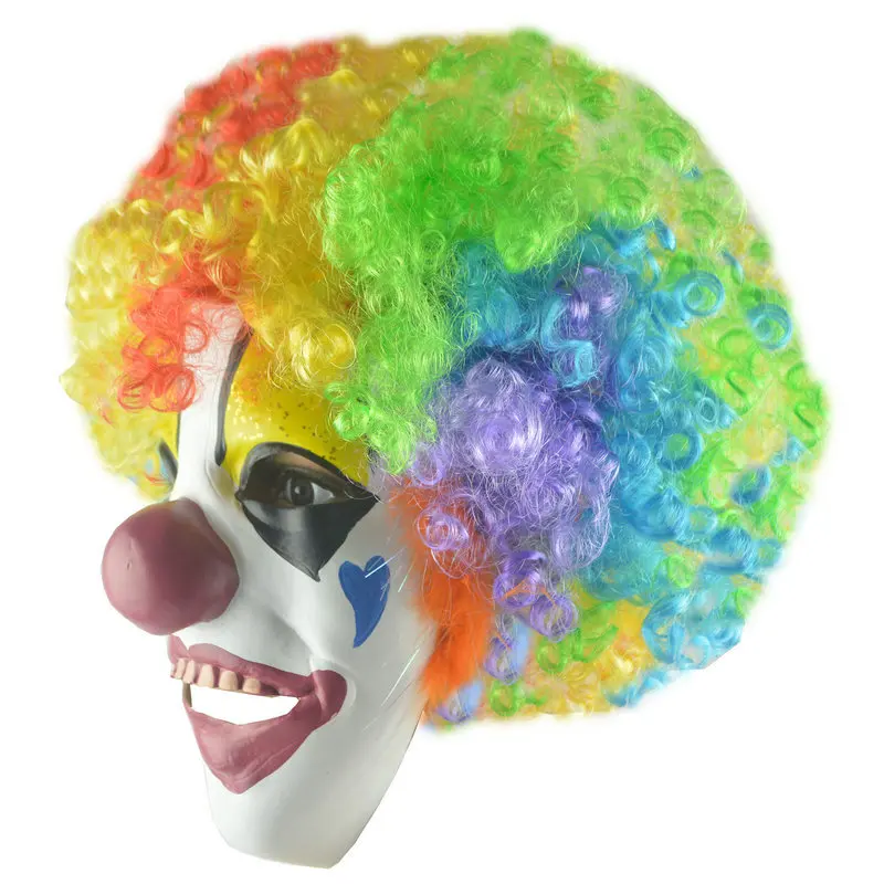 Spooky Clown Mask Colorful Explosion Wig Clown Props Halloween April Fools' Day Ball Party Mask Props