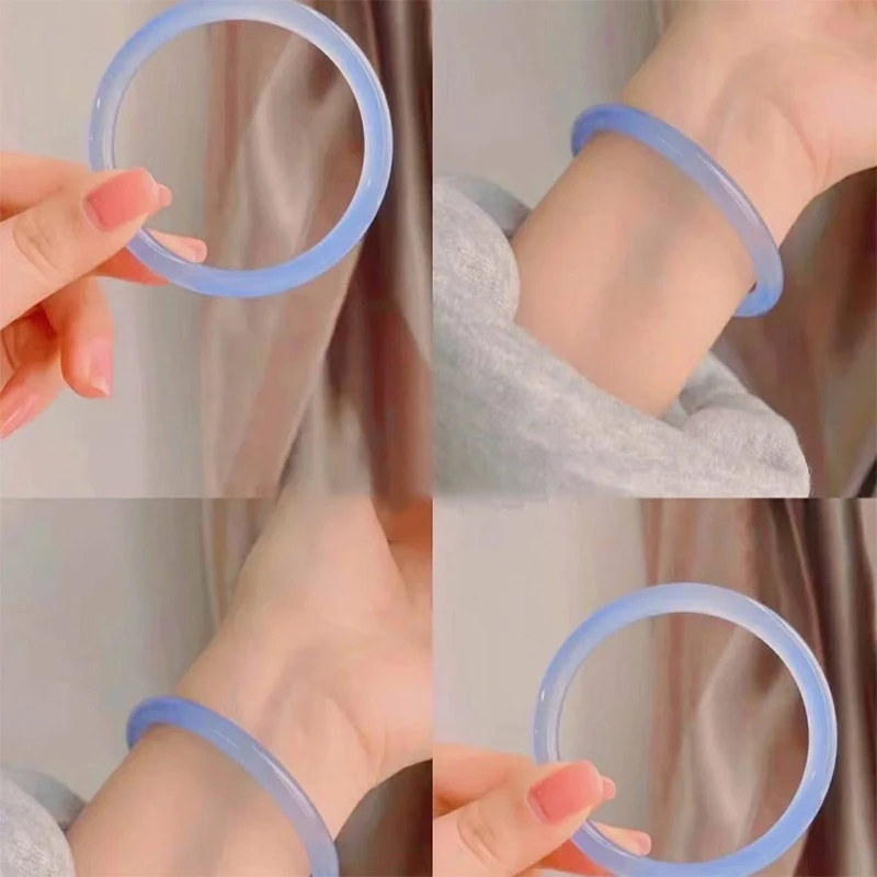 Elegant Imitation Jade Solid Color Jingle Bangles Retro Simple Glass Bracelet Femme Fashion Women's Casual China Jewelry Gifts 6