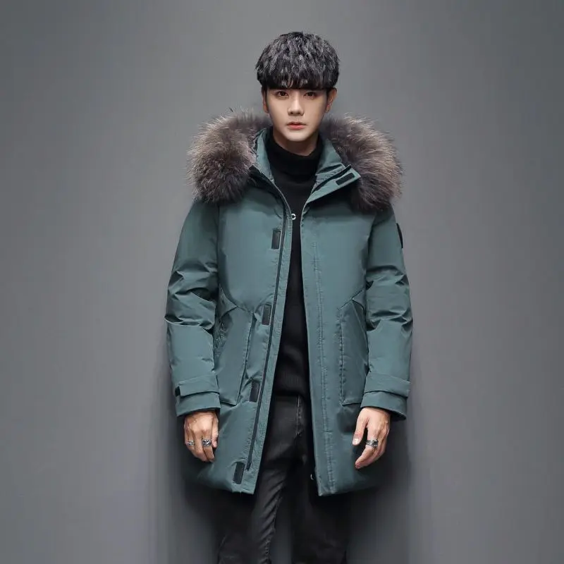 

Winter Jackets for Men Stylish New Style Korean-style Men'S Wear Mid-length Down Jacket Thick Hooded Mens Coat Casual Parkas