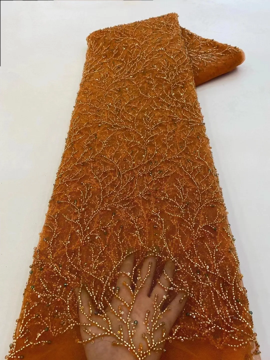 

High-End High Quality French Embroidery Heavy Groom Lace Fabric African Nigerian With Sequins Fabric For Wedding Dress