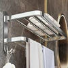Stainless Steel Towel Rack Foldable Punching Free Bath Towel Shelf With Hooks Home Kitchen Bathroom Supplies Storage Holder 2